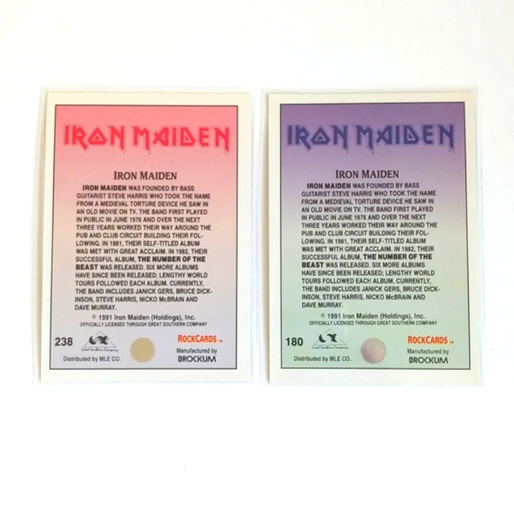 Rare 2x 1991 Iron Maiden Trading Vintage Collectors Cards Set of 2